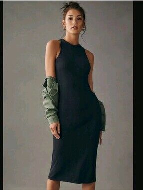 Anthropologie Daily Practice slim racer black ribbed Midi dress Black Bodycon